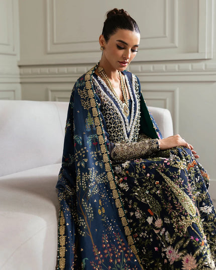 Saira Shakira | Navy Blue Organza Embellished Sharara