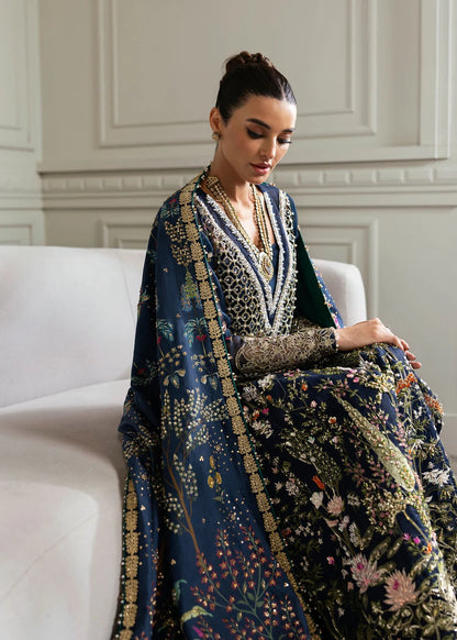 Saira Shakira | Navy Blue Organza Embellished Sharara