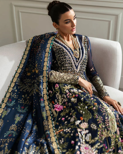 Saira Shakira | Navy Blue Organza Embellished Sharara
