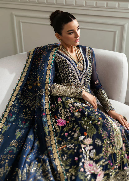 Saira Shakira | Navy Blue Organza Embellished Sharara