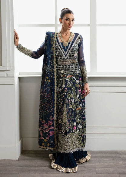 Saira Shakira | Navy Blue Organza Embellished Sharara