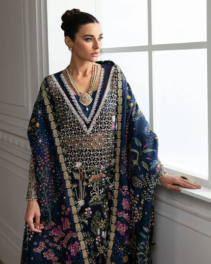 Saira Shakira | Navy Blue Organza Embellished Sharara