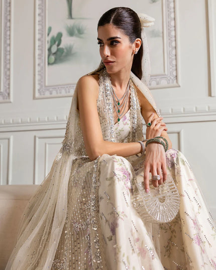 Saira Shakira | Ivory Tulle Embellished Sharara