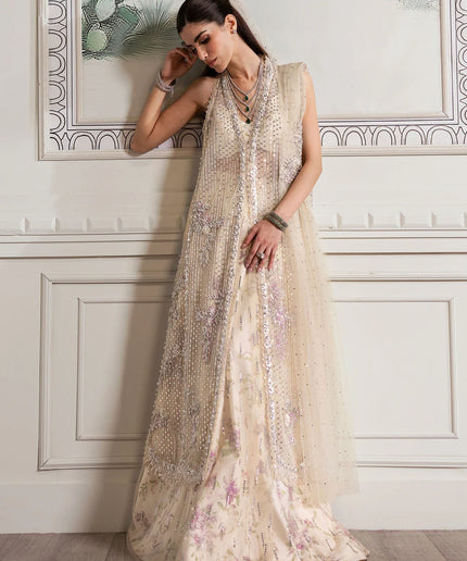Saira Shakira | Ivory Tulle Embellished Sharara