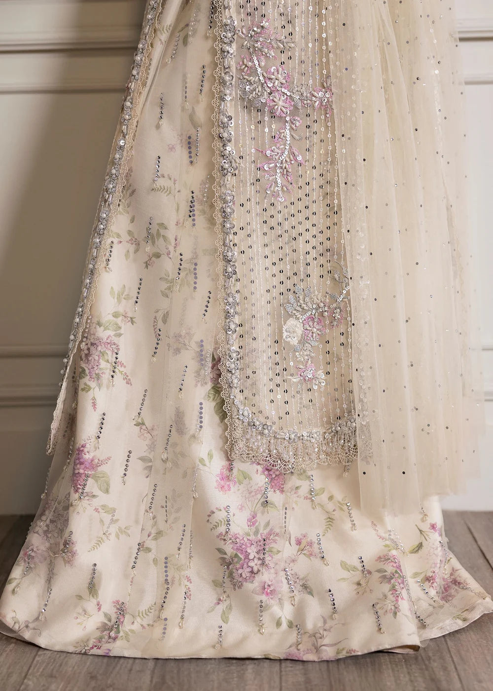 Saira Shakira | Ivory Tulle Embellished Sharara