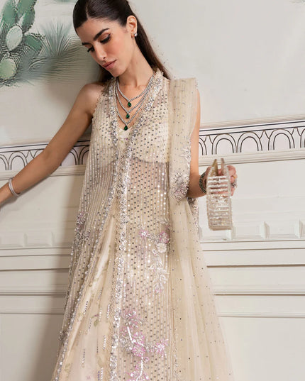 Saira Shakira | Ivory Tulle Embellished Sharara