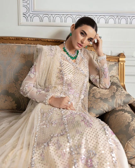 Saira Shakira | Ivory Tulle Embellished Sharara