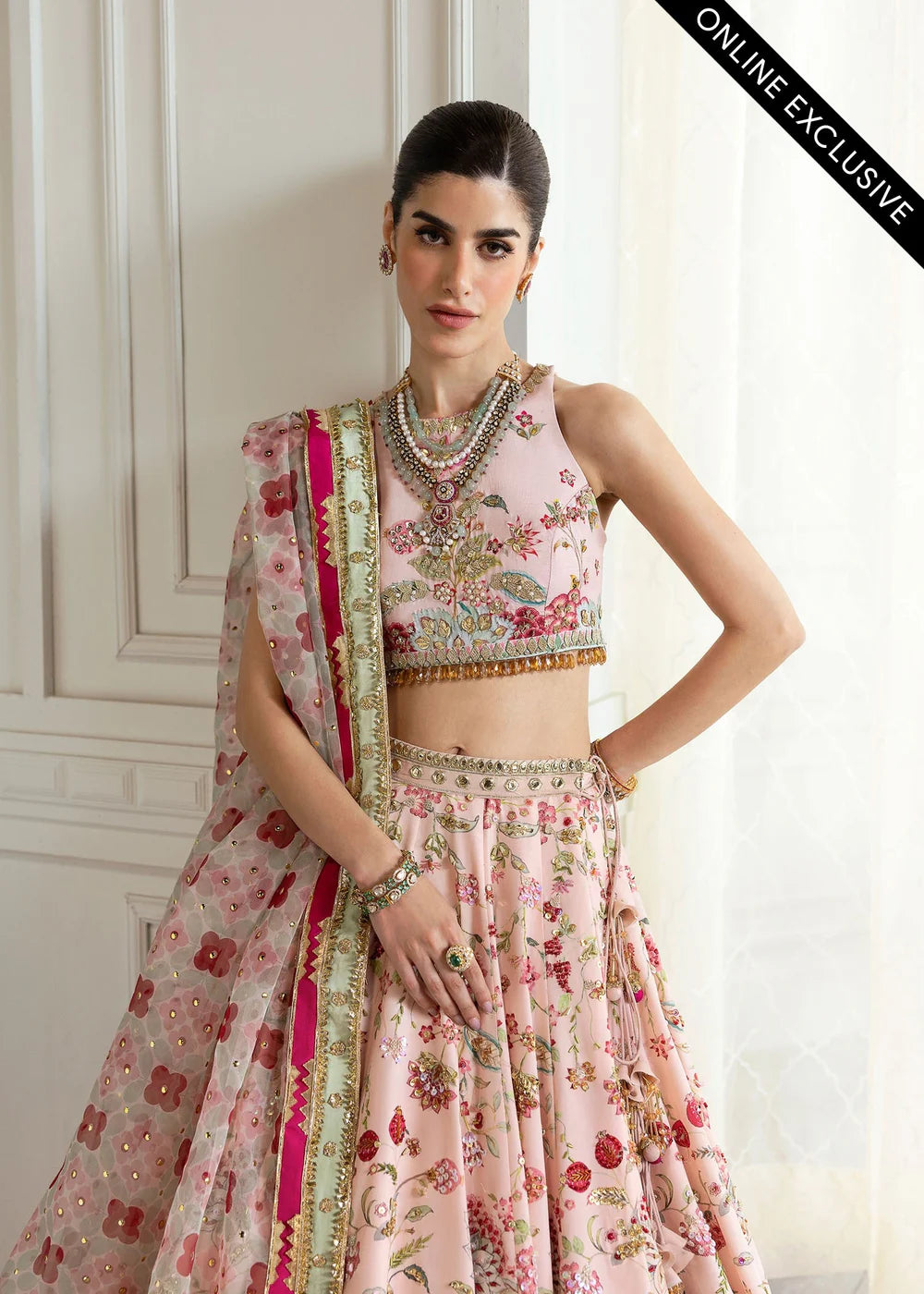 Saira Shakira | Pink Raw Silk Embellished Lehenga
