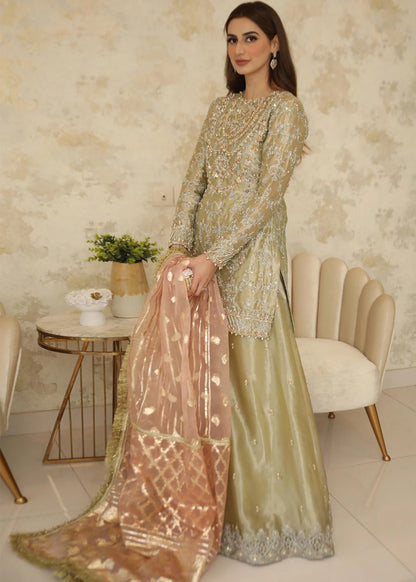 Sehar | Pistachio Green Tissue Embellished Sharara