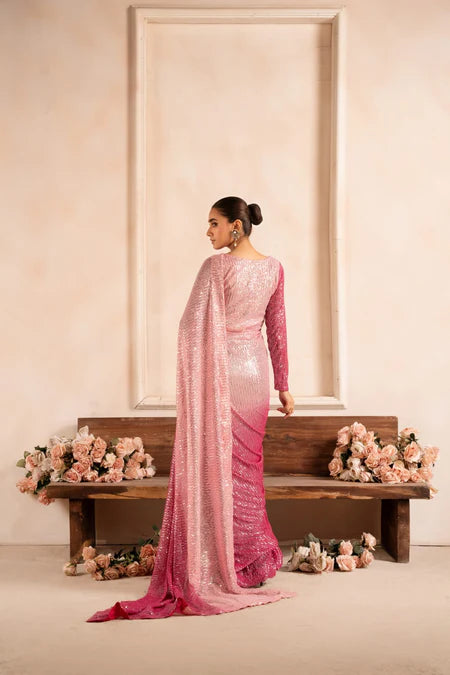 Kajal | Pink Net Sequins Saree