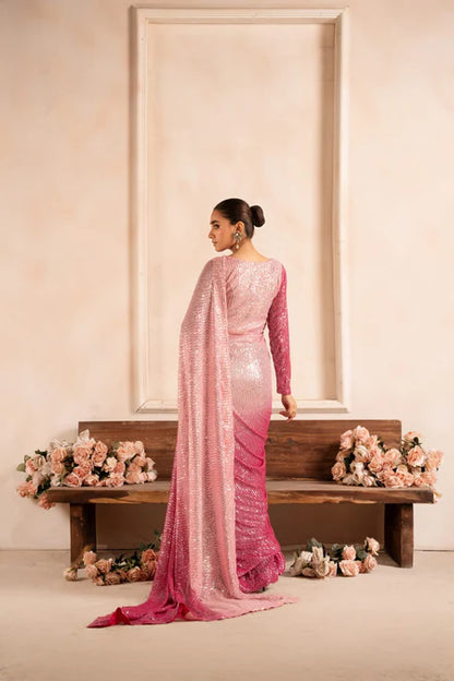 Kajal | Pink Net Sequins Saree