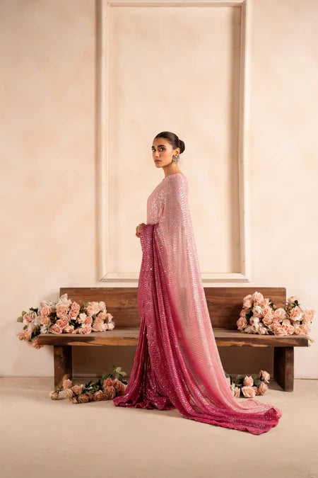 Kajal | Pink Net Sequins Saree