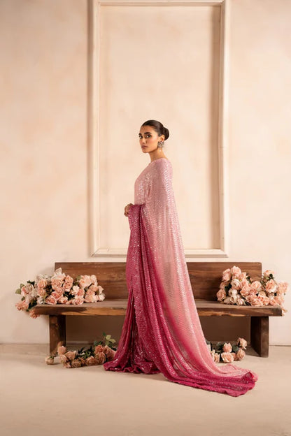 Kajal | Pink Net Sequins Saree