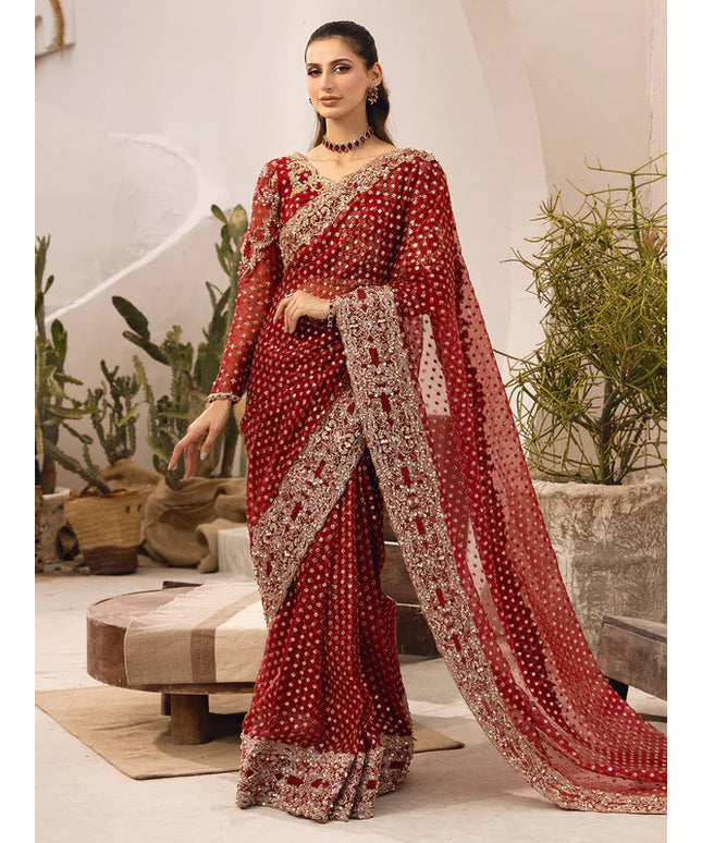 Amber | Maroon Organza Embellished Saree