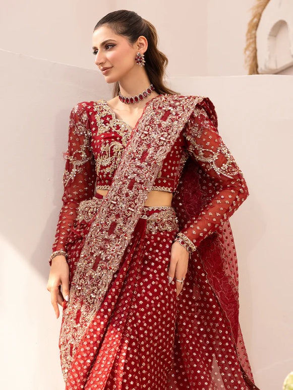Amber | Maroon Organza Embellished Saree