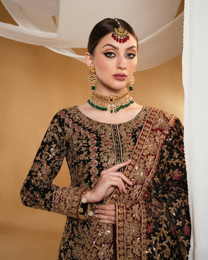 Anjali | Black Chiffon Embroidered Suit
