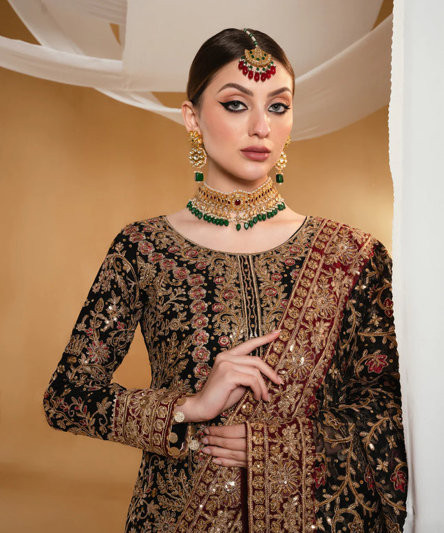Anjali | Black Chiffon Embroidered Suit