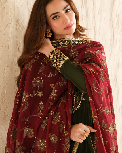Rumi | Green Embroidered Velvet Lehenga