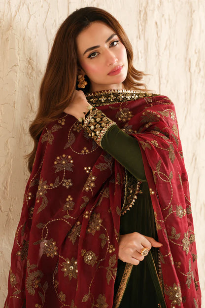 Rumi | Green Embroidered Velvet Lehenga