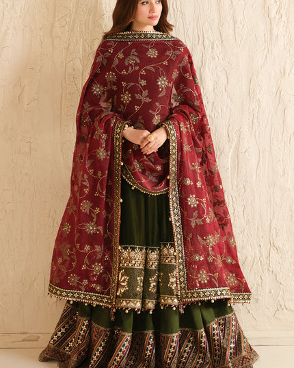 Rumi | Green Embroidered Velvet Lehenga