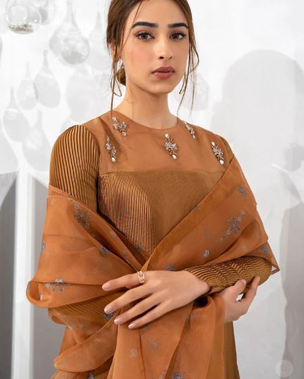 Sarina | Gold Pleated Silk Dress