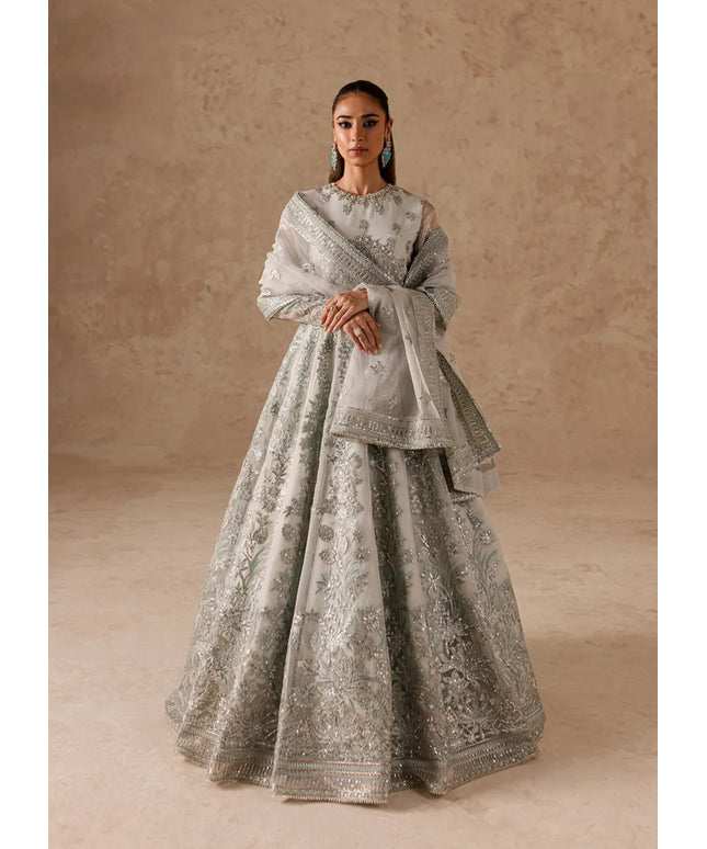 Etoile | Silver Embroidered Organza Formal Dress