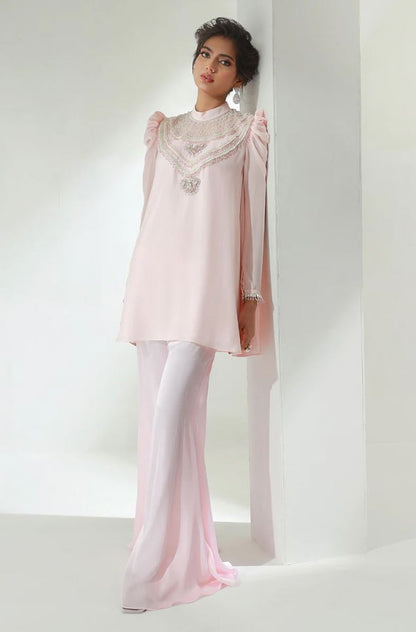 Julie | Pink Chiffon Embellished Co Ord Set