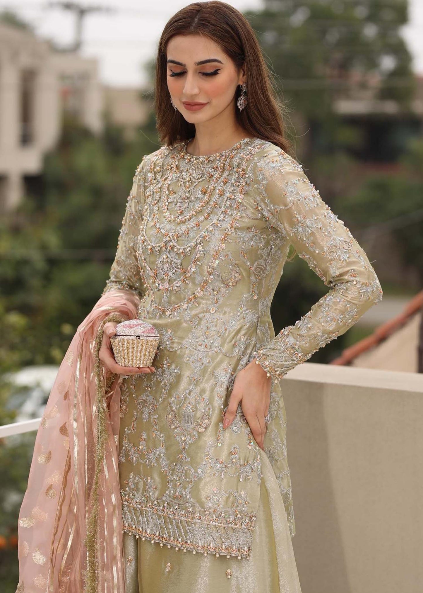Sehar | Pistachio Green Tissue Embellished Sharara