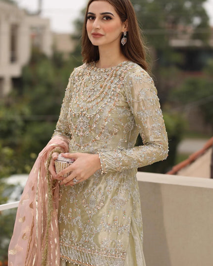Sehar | Pistachio Green Tissue Embellished Sharara