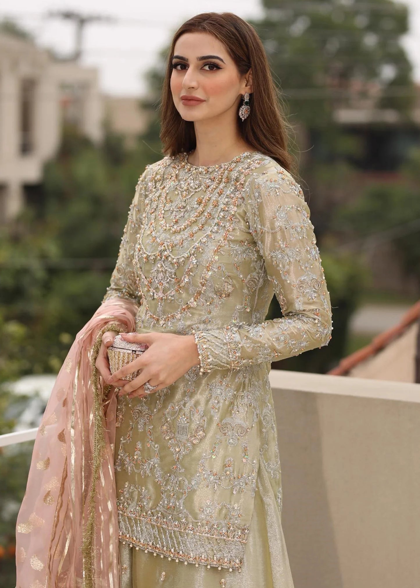Sehar | Pistachio Green Tissue Embellished Sharara