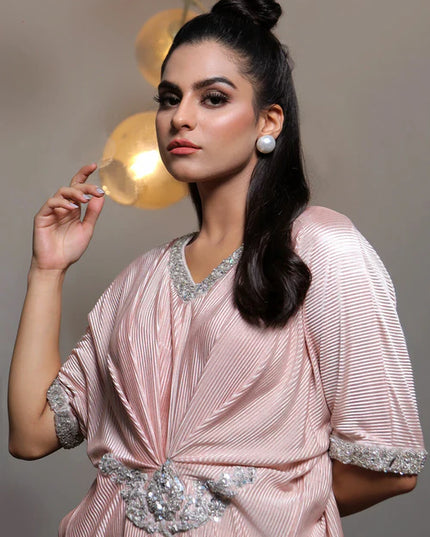 Lia | Blush Pink Embellished Jersey Kaftan
