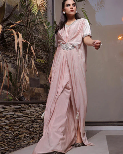 Lia | Blush Pink Embellished Jersey Kaftan
