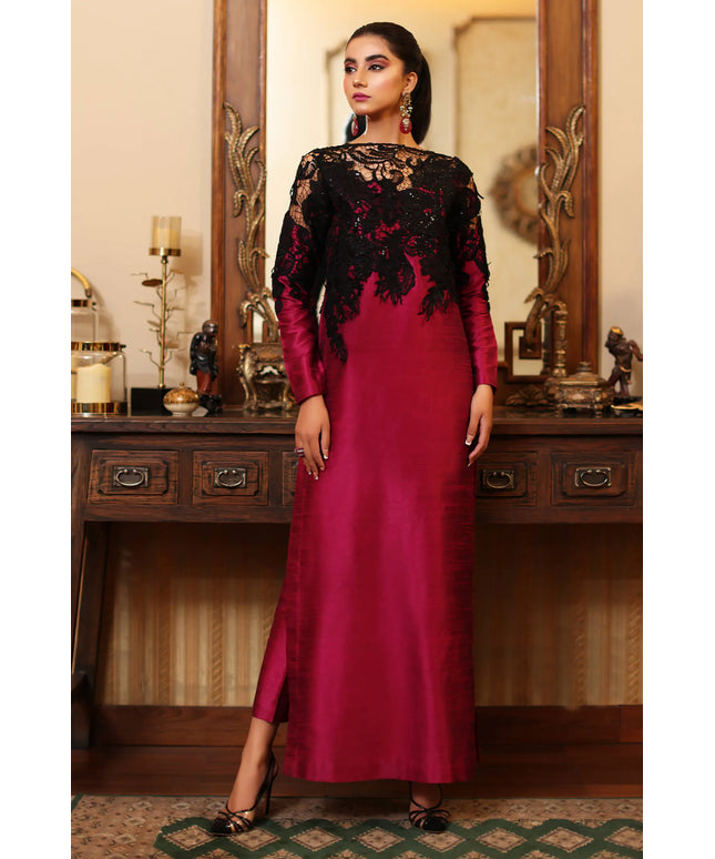 Ria | Magenta Indian Raw Silk Embroidered Suit