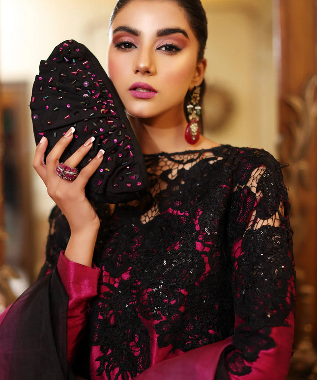 Ria | Magenta Indian Raw Silk Embroidered Suit