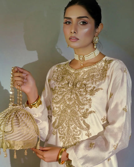Lina | Off White Silk Embroidered Kaftan