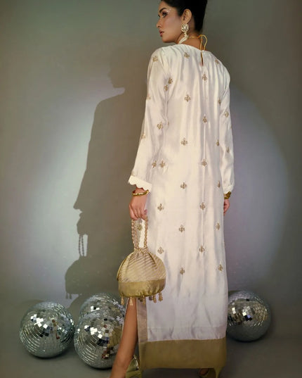 Lina | Off White Silk Embroidered Kaftan