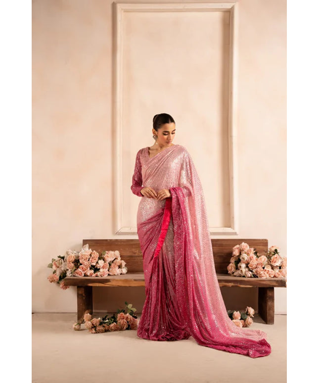 Kajal | Pink Net Sequins Saree