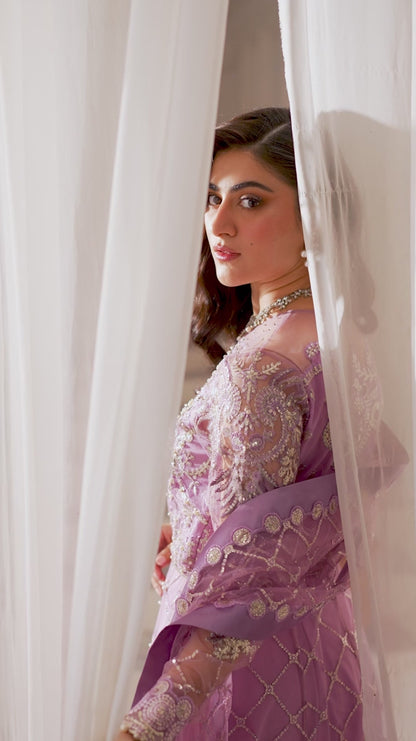 Mushq | Lilac Net Hand Embellished Dress