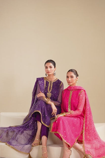 Baroque | Pink Embroidered Chiffon Suit