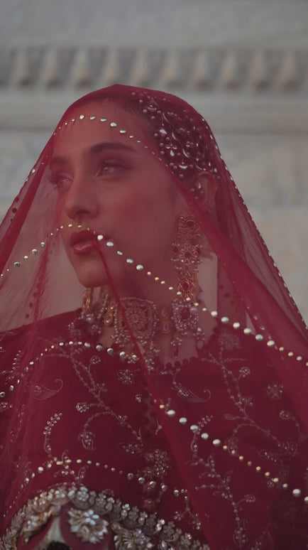 Maria B | Maroon Embroidered Embellished Cotton Jacquard Gharara