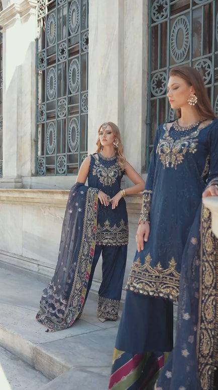 Maria B | Cobalt Blue Embroidered Hand Embellished Suit