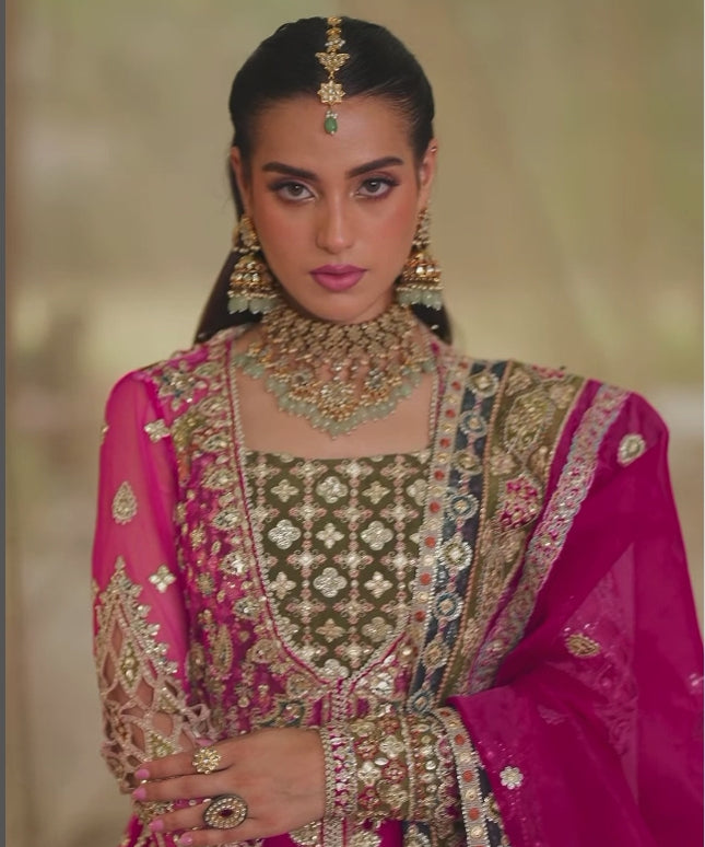 Qalamkar | Pink Net Gotta Embroidered Lehenga
