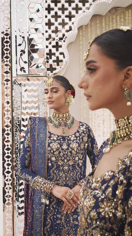 Kareena | Navy Blue Wedding Medium Silk Embellished Gharara