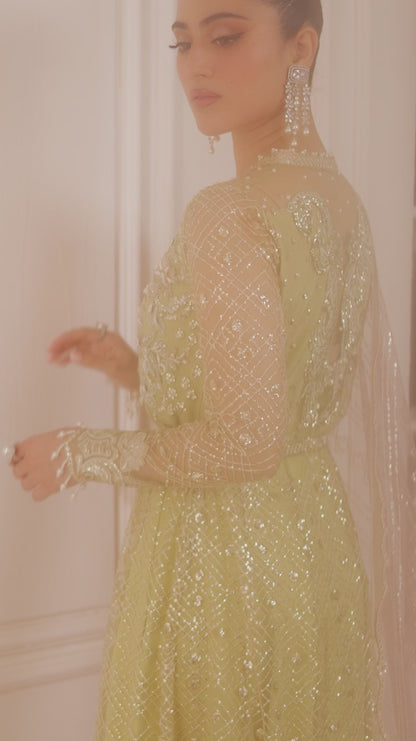 Mushq | Mint Green Net Hand Embellished Gown
