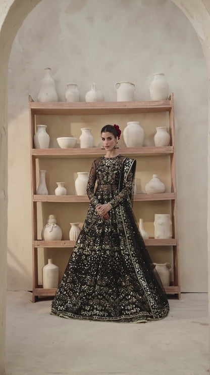 Cinder | Black Organza Embroidered Hand Embellished Lehenga