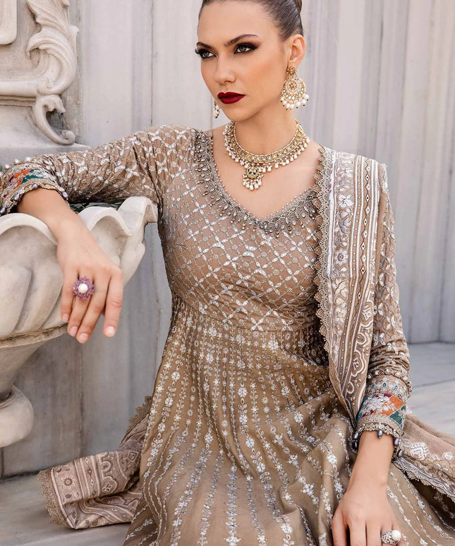 Maria B | Coffee Embroidered Hand Embellished Peshwas Sharara