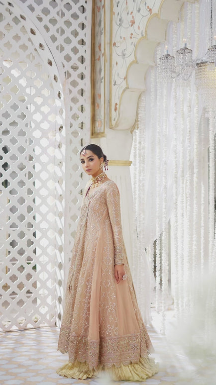 Esha | Peach Chiffon Embellished Dress