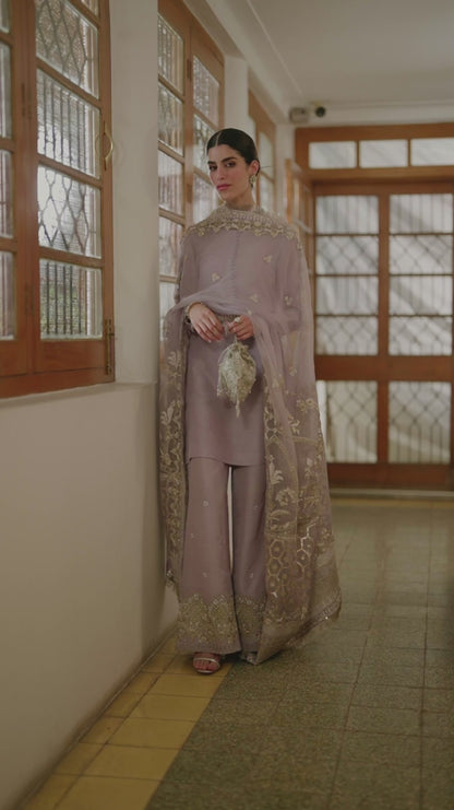 Faiza Saqlain | Lilac Raw Silk Embroidered Suit