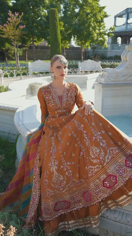 Maria B | Orange Mustard Embroidered Hand Embellished Peshwas Sharara