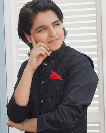 3 Piece | Boys Black Shalwar Kameez Set